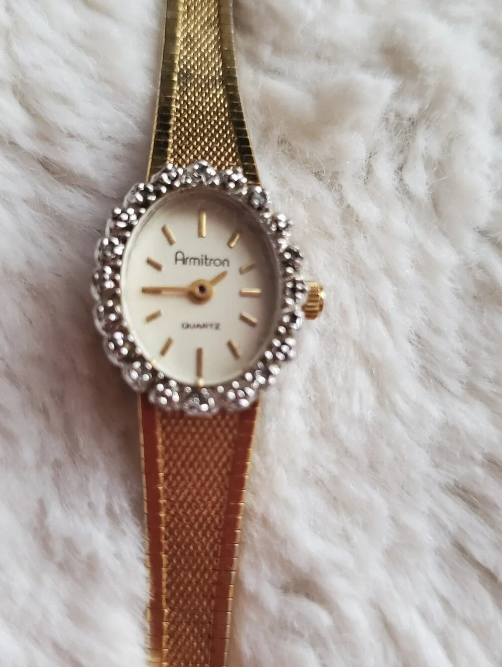 Armitron Quartz Women's Oval Analog Dress Watch Gold-Tone Bracelet Rhinestone